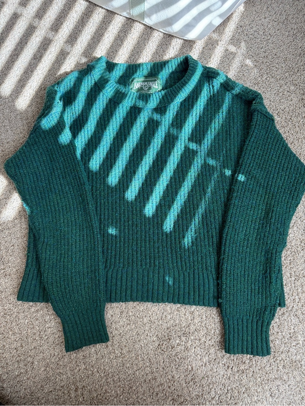 American Eagle Outfitters Teal Green Ribbed Crewneck Sweater